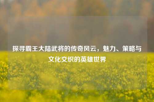 探寻霸王大陆武将的传奇风云，魅力、策略与文化交织的英雄世界