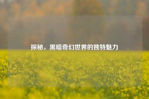 探秘，黑暗奇幻世界的独特魅力