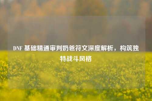 DNF 基础精通审判奶爸符文深度解析，构筑独特战斗风格