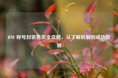 DNF 称号封装售卖全攻略，从了解机制到成功交易