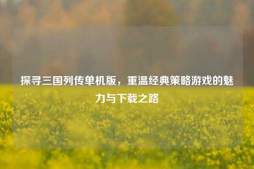 探寻三国列传单机版，重温经典策略游戏的魅力与下载之路