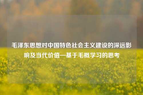 毛泽东思想对中国特色社会主义建设的深远影响及当代价值—基于毛概学习的思考