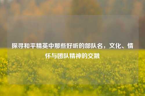 探寻和平精英中那些好听的部队名，文化、情怀与团队精神的交融
